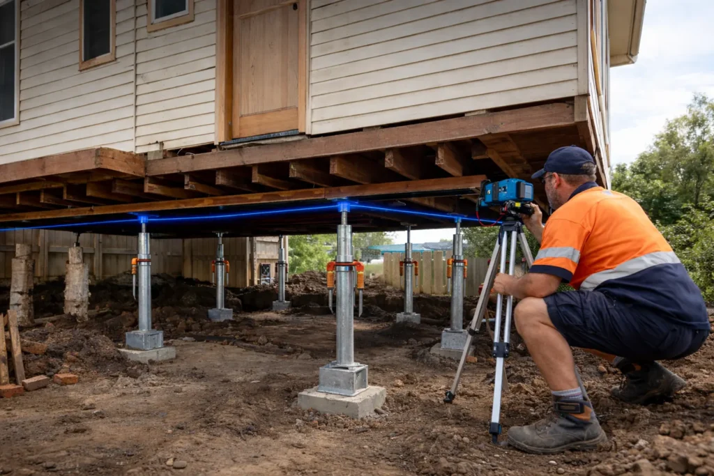 House re-levelling Brisbane service correcting uneven floors and restoring structural alignment
