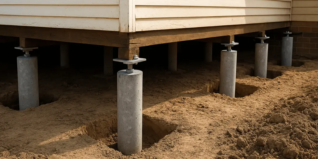 House restumping Brisbane with new concrete stumps installed to stabilise and level a raised home foundation
